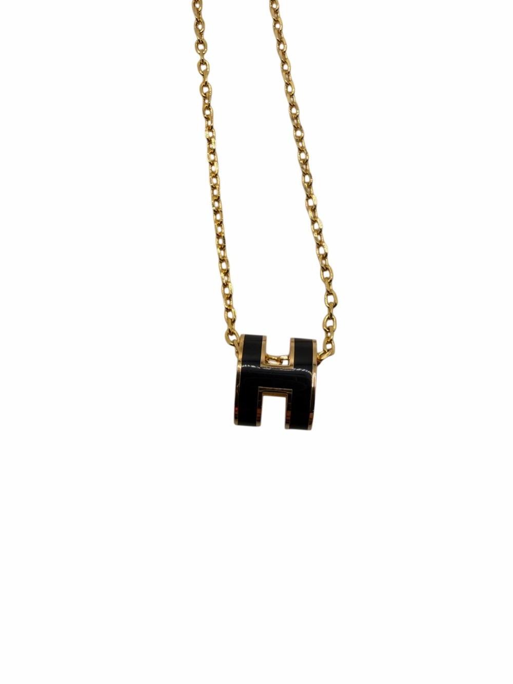 Hermes Pop H Pendant Chain Necklace Metal and Enamel Mini Black, Yellow Gold